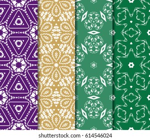 Set of 4 vertical e seamless lace pattern with elements of floral ornament. vector illustration. For decorating invitations, fashion design, textiles