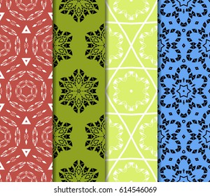 Set of 4 vertical e seamless lace pattern with elements of floral ornament. Different colored bases. vector illustration. For decorating invitations, fashion design, textiles
