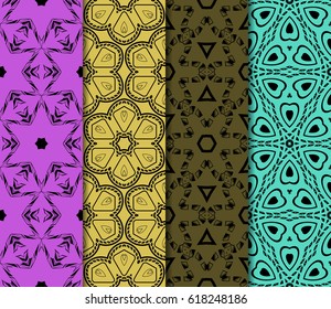 Set of 4 vertical e seamless lace pattern with elements of floral ornament. Different colored bases. vector illustration. For decorating invitations, fashion design, textiles