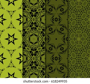 Set of 4 vertical e seamless lace pattern with elements of floral ornament. Different colored bases. vector illustration. For decorating invitations, fashion design, textiles