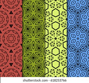 Set of 4 vertical e seamless lace pattern with elements of floral ornament. Different colored bases. vector illustration. For decorating invitations, fashion design, textiles