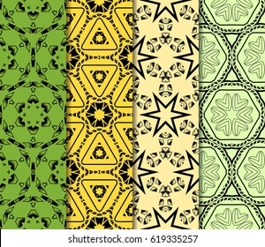 Set of 4 vertical e seamless lace pattern with elements of floral ornament. Different colored bases. vector illustration. For decorating invitations, fashion design, textiles