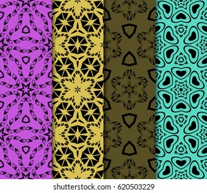 Set of 4 vertical e seamless lace pattern with elements of floral ornament. Different colored bases. vector illustration. For decorating invitations, fashion design, textiles