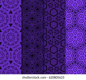 Set of 4 vertical e seamless lace pattern with elements of floral ornament. Different colored bases. vector illustration. For decorating invitations, fashion design, textiles