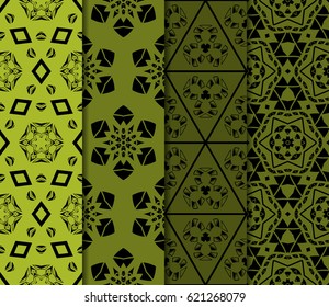 Set of 4 vertical e seamless lace pattern with elements of floral ornament. Different colored bases. vector illustration. For decorating invitations, fashion design, textiles