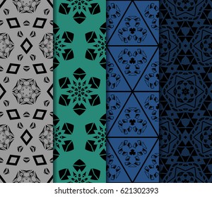Set of 4 vertical e seamless lace pattern with elements of floral ornament. Different colored bases. vector illustration. For decorating invitations, fashion design, textiles