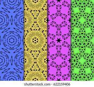 Set of 4 vertical e seamless lace pattern with elements of floral ornament. Different colored bases. vector illustration. For decorating invitations, fashion design, textiles