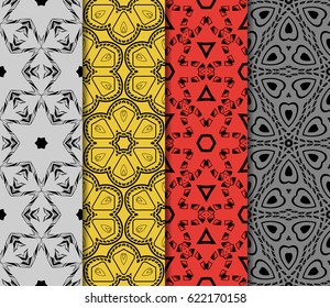 Set of 4 vertical e seamless lace pattern with elements of floral ornament. Different colored bases. vector illustration. For decorating invitations, fashion design, textiles
