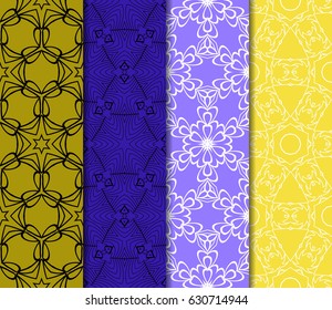 Set of 4 vertical e seamless lace pattern with elements of floral ornament. Different colored bases. vector illustration. For decorating invitations, fashion design, textiles