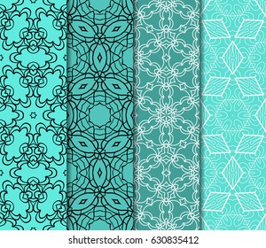 Set of 4 vertical e seamless lace pattern with elements of floral ornament. Different colored bases. vector illustration. For decorating invitations, fashion design, textiles