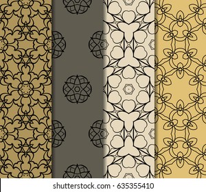 Set of 4 vertical e seamless lace pattern with elements of floral ornament. Different colored bases. vector illustration. For decorating invitations, fashion design, textiles