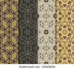 Set of 4 vertical e seamless lace pattern with elements of floral ornament. Different colored bases. vector illustration. For decorating invitations, fashion design, textiles