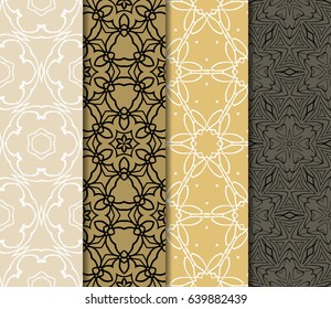 Set of 4 vertical e seamless lace pattern with elements of floral ornament. Different colored bases. vector illustration
