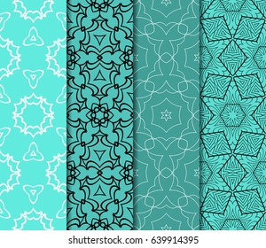 Set of 4 vertical e seamless lace pattern with elements of floral ornament. Different colored bases. vector illustration