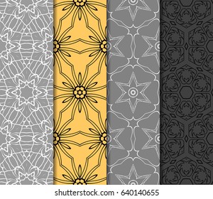 Set of 4 vertical e seamless lace pattern with elements of floral ornament. Different colored bases. vector illustration