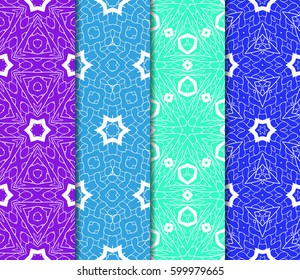 Set of 4 vertical elements to creating a seamless lace pattern with elements of floral ornament. Different colored bases. vector illustration. For decorating invitations, fashion design, textiles