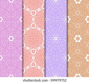 Set of 4 vertical elements to creating a seamless lace pattern with elements of floral ornament. Different colored bases. vector illustration. For decorating invitations, fashion design, textiles