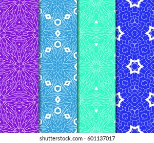 Set of 4 vertical elements to creating a seamless lace pattern with elements of floral ornament. Different colored bases. vector illustration. For decorating invitations, fashion design, textiles