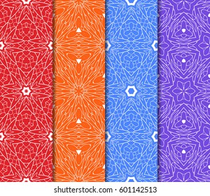 Set of 4 vertical elements to creating a seamless lace pattern with elements of floral ornament. Different colored bases. vector illustration. For decorating invitations, fashion design, textiles