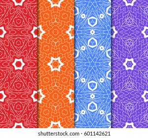Set of 4 vertical elements to creating a seamless lace pattern with elements of floral ornament. Different colored bases. vector illustration. For decorating invitations, fashion design, textiles