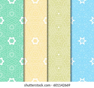 Set of 4 vertical elements to creating a seamless lace pattern with elements of floral ornament. Different colored bases. vector illustration. For decorating invitations, fashion design, textiles