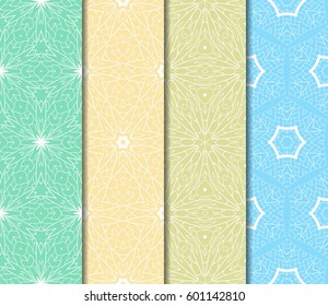 Set of 4 vertical elements to creating a seamless lace pattern with elements of floral ornament. Different colored bases. vector illustration. For decorating invitations, fashion design, textiles