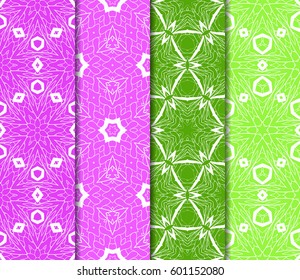 Set of 4 vertical elements to creating a seamless lace pattern with elements of floral ornament. Different colored bases. vector illustration. For decorating invitations, fashion design, textiles