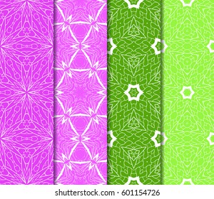 Set of 4 vertical elements to creating a seamless lace pattern with elements of floral ornament. Different colored bases. vector illustration. For decorating invitations, fashion design, textiles