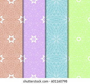 Set of 4 vertical elements to creating a seamless lace pattern with elements of floral ornament. Different colored bases. vector illustration. For decorating invitations, fashion design, textiles