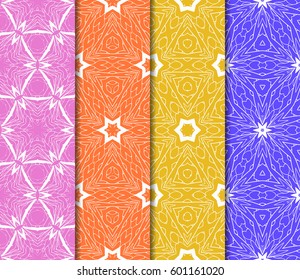 Set of 4 vertical elements to creating a seamless lace pattern with elements of floral ornament. Different colored bases. vector illustration. For decorating invitations, fashion design, textiles