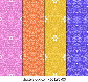 Set of 4 vertical elements to creating a seamless lace pattern with elements of floral ornament. Different colored bases. vector illustration. For decorating invitations, fashion design, textiles