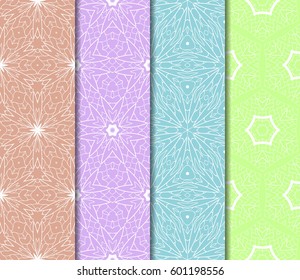 Set of 4 vertical elements to creating a seamless lace pattern with elements of floral ornament. Different colored bases. vector illustration. For decorating invitations, fashion design, textiles