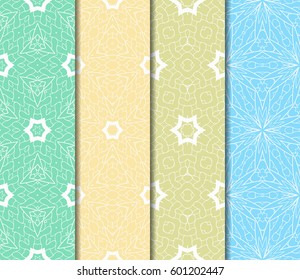 Set of 4 vertical elements to creating a seamless lace pattern with elements of floral ornament. Different colored bases. vector illustration. For decorating invitations, fashion design, textiles