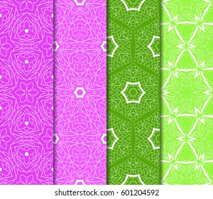 Set of 4 vertical elements to creating a seamless lace pattern with elements of floral ornament. Different colored bases. vector illustration. For decorating invitations, fashion design, textiles