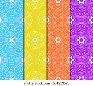 Set of 4 vertical elements to creating a seamless lace pattern with elements of floral ornament. Different colored bases. vector illustration. For decorating invitations, fashion design, textiles