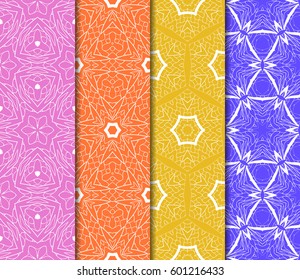 Set of 4 vertical elements to creating a seamless lace pattern with elements of floral ornament. Different colored bases. vector illustration. For decorating invitations, fashion design, textiles