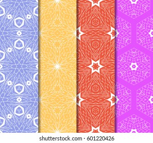 Set of 4 vertical elements to creating a seamless lace pattern with elements of floral ornament. Different colored bases. vector illustration. For decorating invitations, fashion design, textiles