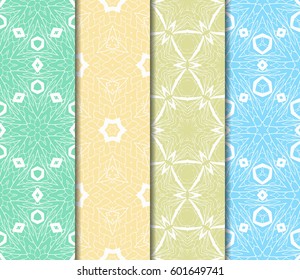Set of 4 vertical elements to creating a seamless lace pattern with elements of floral ornament. Different colored bases. vector illustration. For decorating invitations, fashion design, textiles