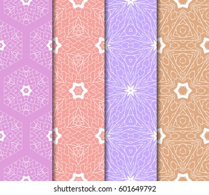 Set of 4 vertical elements to creating a seamless lace pattern with elements of floral ornament. Different colored bases. vector illustration. For decorating invitations, fashion design, textiles