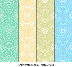 Set of 4 vertical elements to creating a seamless lace pattern with elements of floral ornament. Different colored bases. vector illustration. For decorating invitations, fashion design, textiles