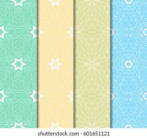 Set of 4 vertical elements to creating a seamless lace pattern with elements of floral ornament. Different colored bases. vector illustration. For decorating invitations, fashion design, textiles