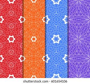 Set of 4 vertical elements to creating a seamless lace pattern with elements of floral ornament. Different colored bases. vector illustration. For decorating invitations, fashion design, textiles