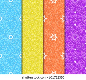Set of 4 vertical elements to creating a seamless lace pattern with elements of floral ornament. Different colored bases. vector illustration. For decorating invitations, fashion design, textiles