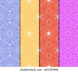 Set of 4 vertical elements to creating a seamless lace pattern with elements of floral ornament. Different colored bases. vector illustration. For decorating invitations, fashion design, textiles