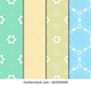 Set of 4 vertical elements to creating a seamless lace pattern with elements of floral ornament. Different colored bases. vector illustration. For decorating invitations, fashion design, textiles