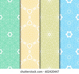 Set of 4 vertical elements to creating a seamless lace pattern with elements of floral ornament. Different colored bases. vector illustration. For decorating invitations, fashion design, textiles