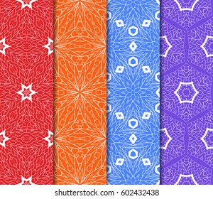 Set of 4 vertical elements to creating a seamless lace pattern with elements of floral ornament. Different colored bases. vector illustration. For decorating invitations, fashion design, textiles