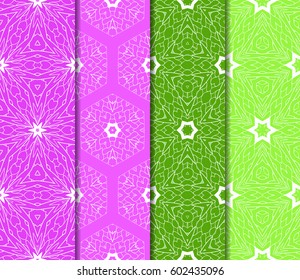 Set of 4 vertical elements to creating a seamless lace pattern with elements of floral ornament. Different colored bases. vector illustration. For decorating invitations, fashion design, textiles