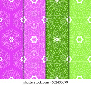 Set of 4 vertical elements to creating a seamless lace pattern with elements of floral ornament. Different colored bases. vector illustration. For decorating invitations, fashion design, textiles