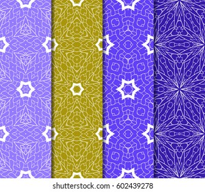 Set of 4 vertical elements to creating a seamless lace pattern with elements of floral ornament. Different colored bases. vector illustration. For decorating invitations, fashion design, textiles
